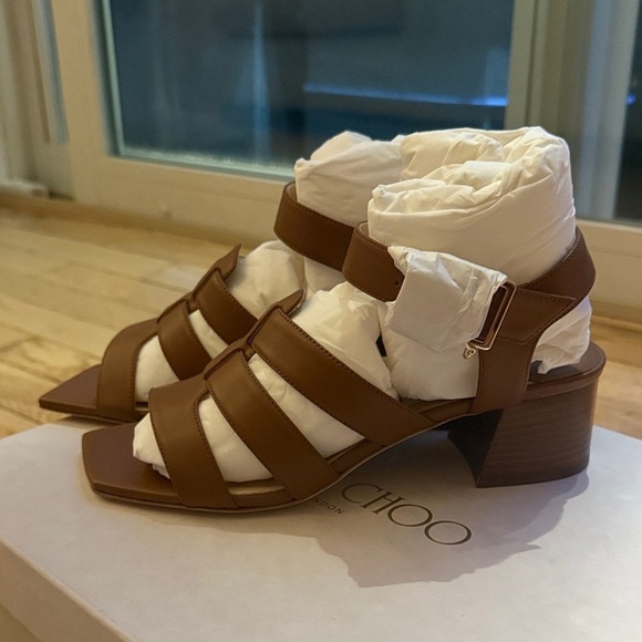 NWT Jimmy Choo Leni City Sandal 45 Tan Leather Sandals Tan - size 35 - Picture 5 of 6